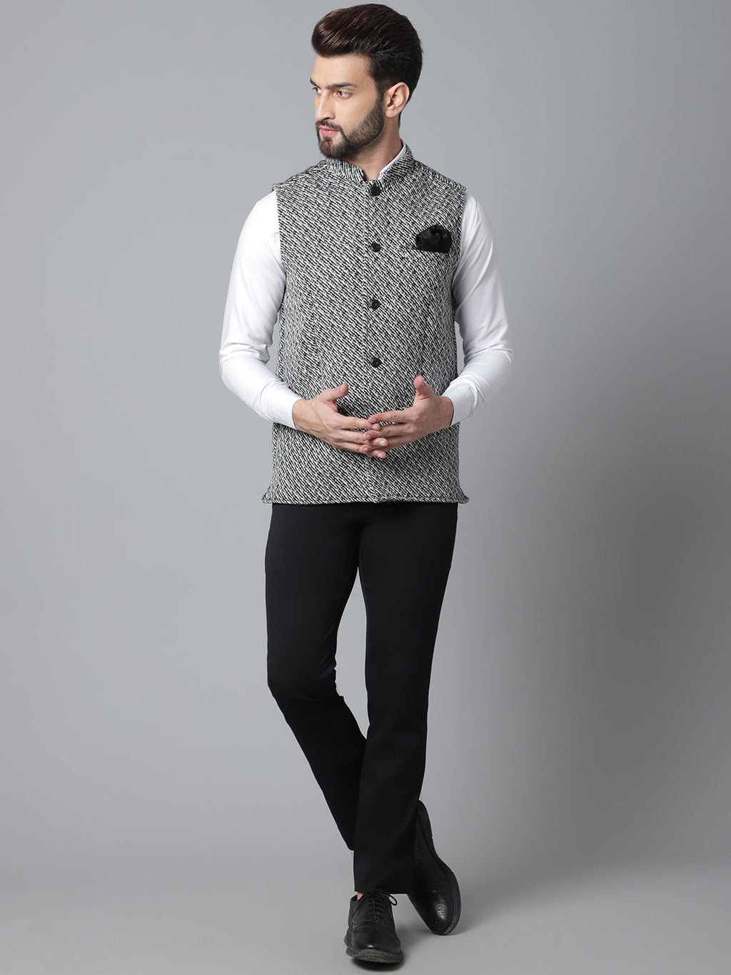 Even Apparels Men's Grey Pure Wool Nehru Jacket | Grocsy