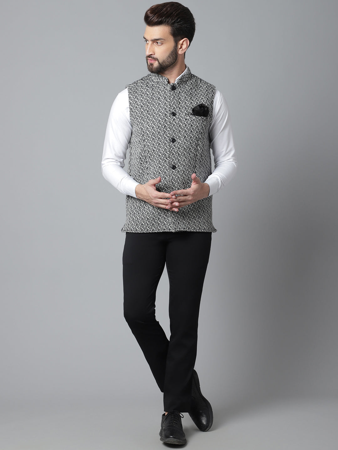 Even Apparels Men's Grey Pure Wool Nehru Jacket | Grocsy