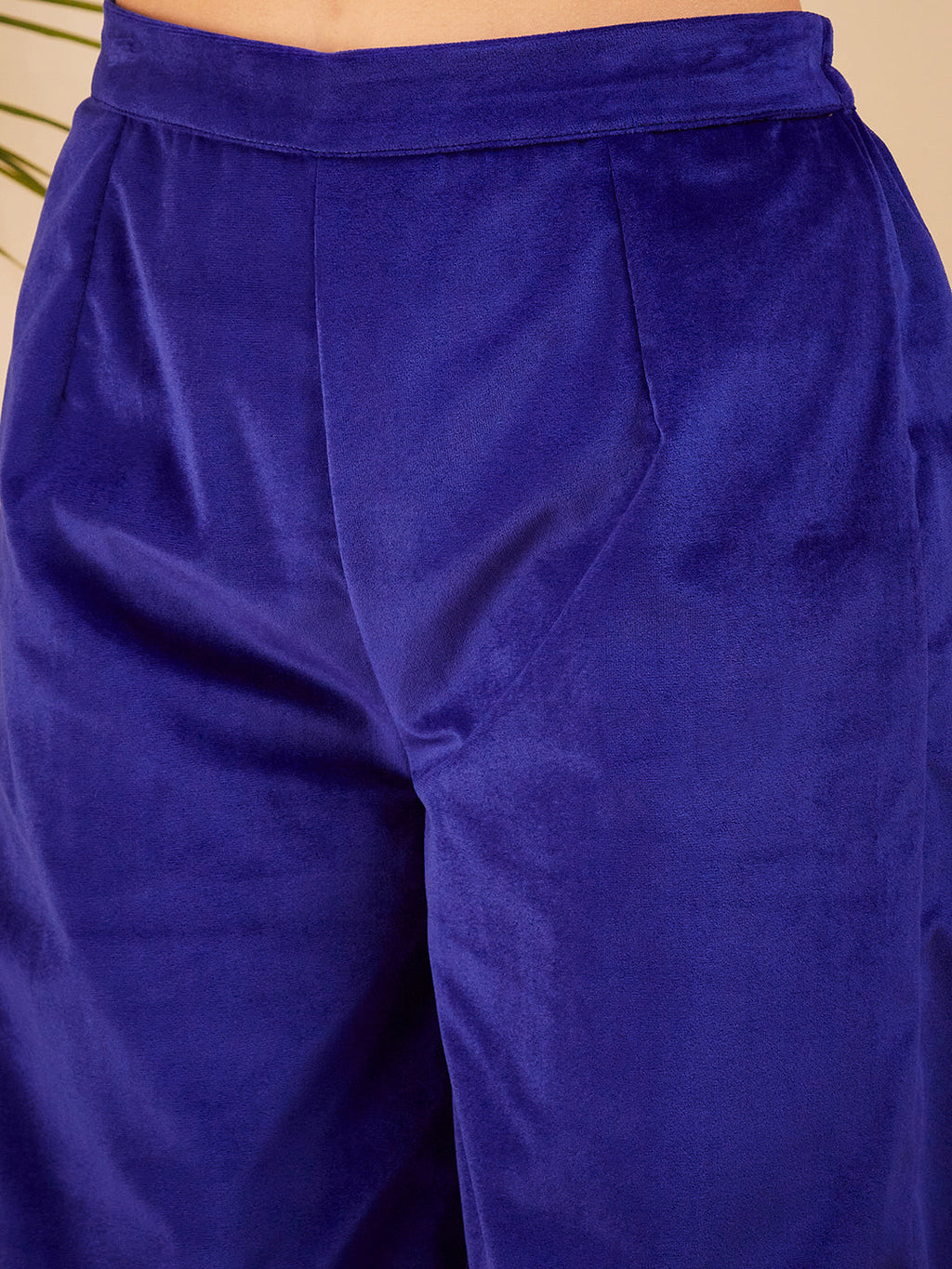 InWeave Women's Royal Blue Mughal Shaan Style Velvet Short Kurta Set | Grocsy