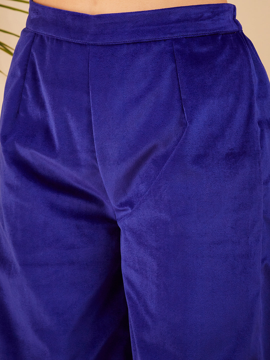 InWeave Women's Royal Blue Mughal Shaan Style Velvet Short Kurta Set | Grocsy