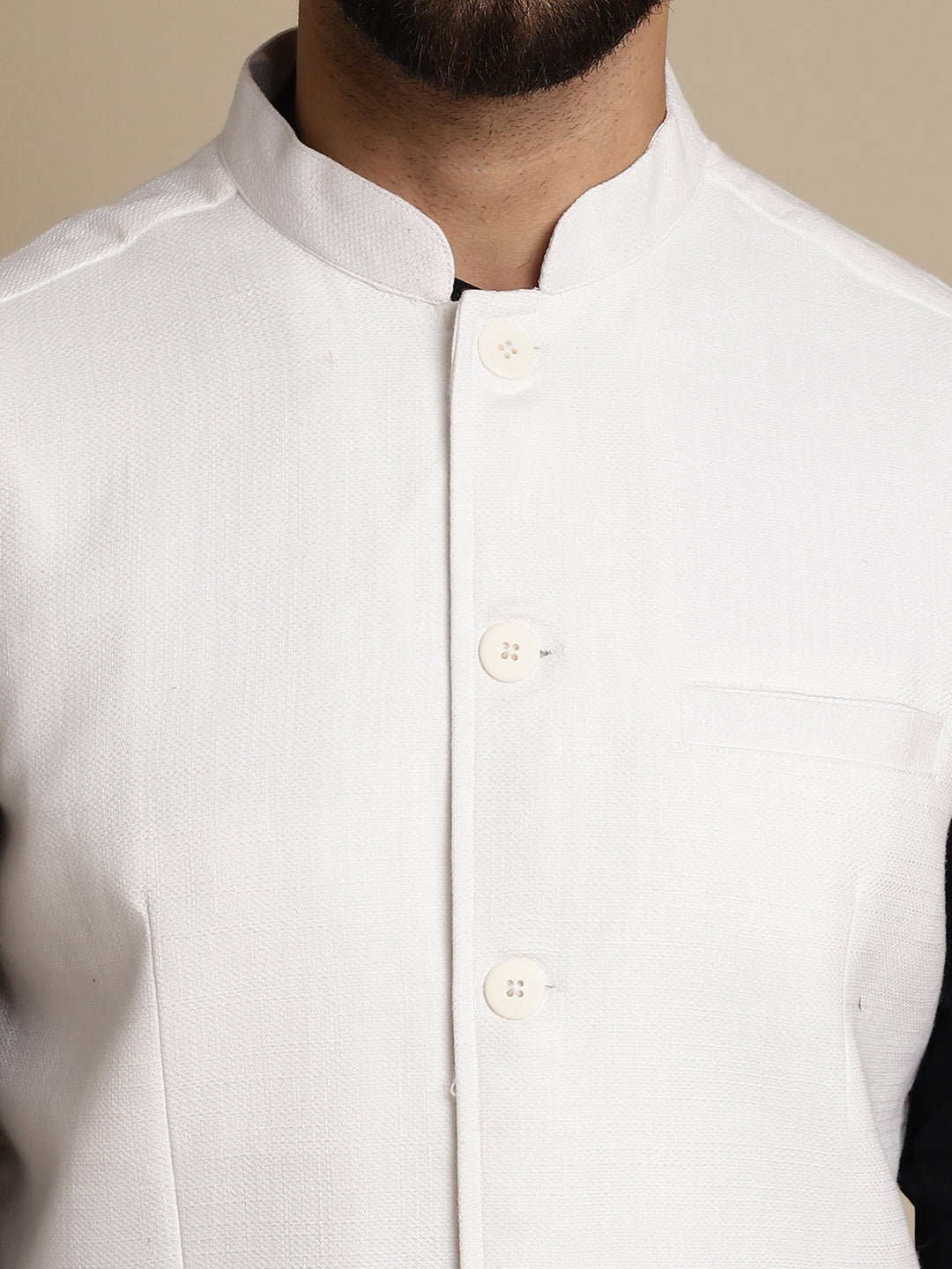 Even Apparels Men's White Mandarin Collar Waistcoat | Grocsy