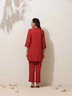 trueBrowns Maroon Viscose Solid Co-ord Set | Grocsy