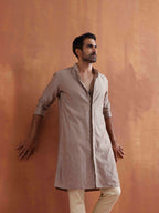 trueBrowns Men's Beige Cotton Dobby Kurta | Grocsy