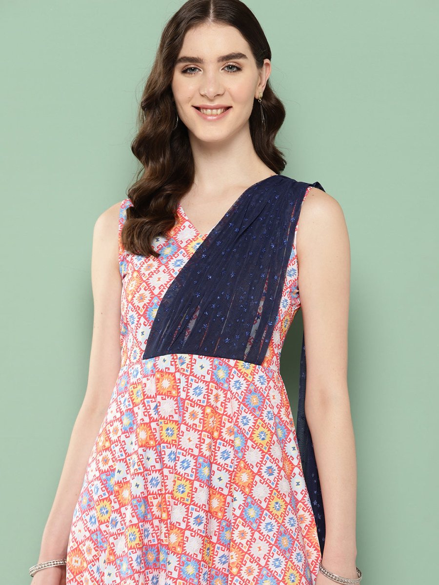 Ahalyaa Abstract Printed Empire Ethnic Dress | Grocsy