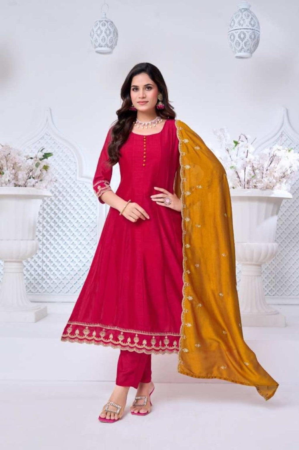 Anaita Pink Anarkali Readymade Suit with Embroidery Work | Grocsy