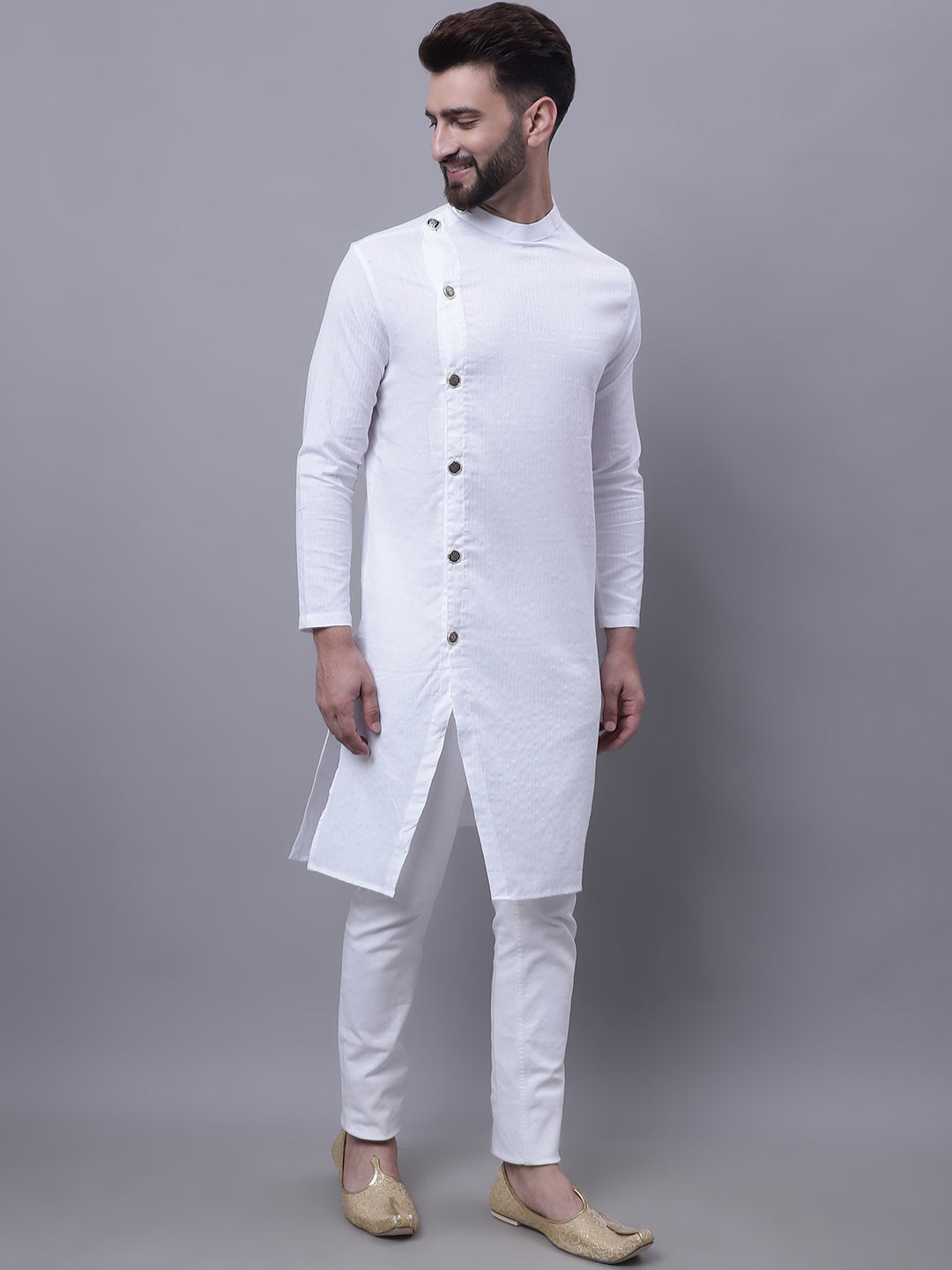 Even Apparels White Sherwani Kurta With Asymetrical Cut | Grocsy