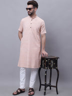 Even Apparels Peach Pure Cotton Short Sleeves Kurta With Band Collar | Grocsy