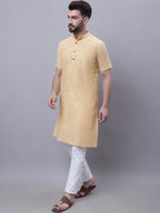Even Apparels Yellow Pure Cotton Short Sleeves Kurta With Band Collar | Grocsy