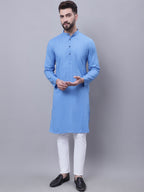 Even Apparels Blue Pure Cotton Kurta With Band Collar | Grocsy