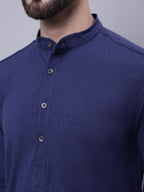 Even Apparels Blue Pure Cotton Kurta With Band Collar | Grocsy