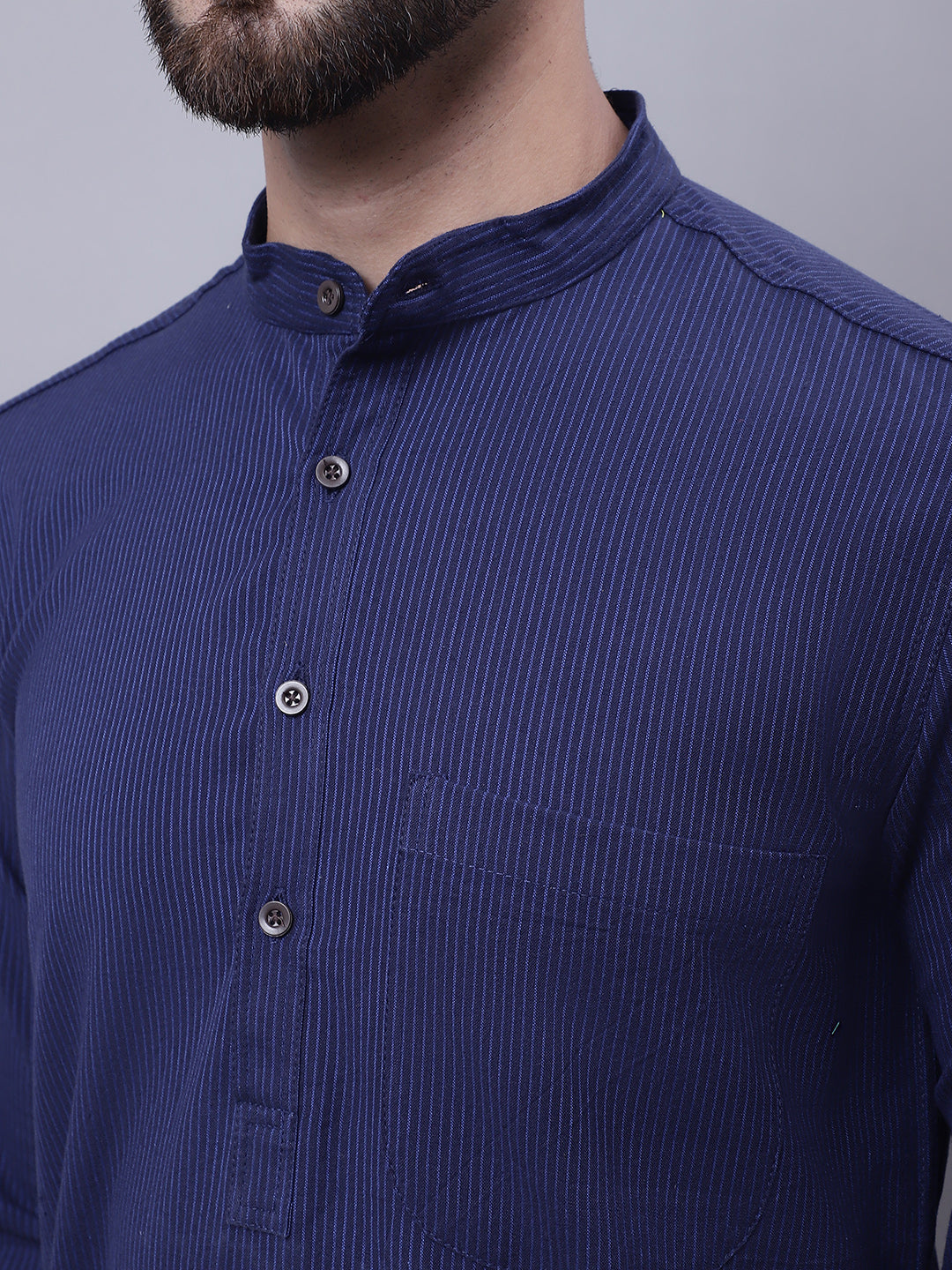 Even Apparels Blue Pure Cotton Kurta With Band Collar | Grocsy