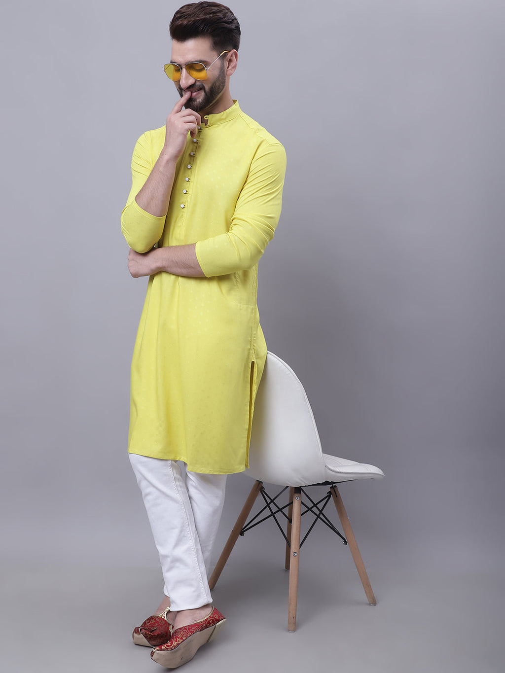 Even Apparels Yellow Pure Cotton Short Sleeves Kurta With Band Collar | Grocsy