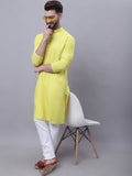 Even Apparels Yellow Pure Cotton Short Sleeves Kurta With Band Collar | Grocsy