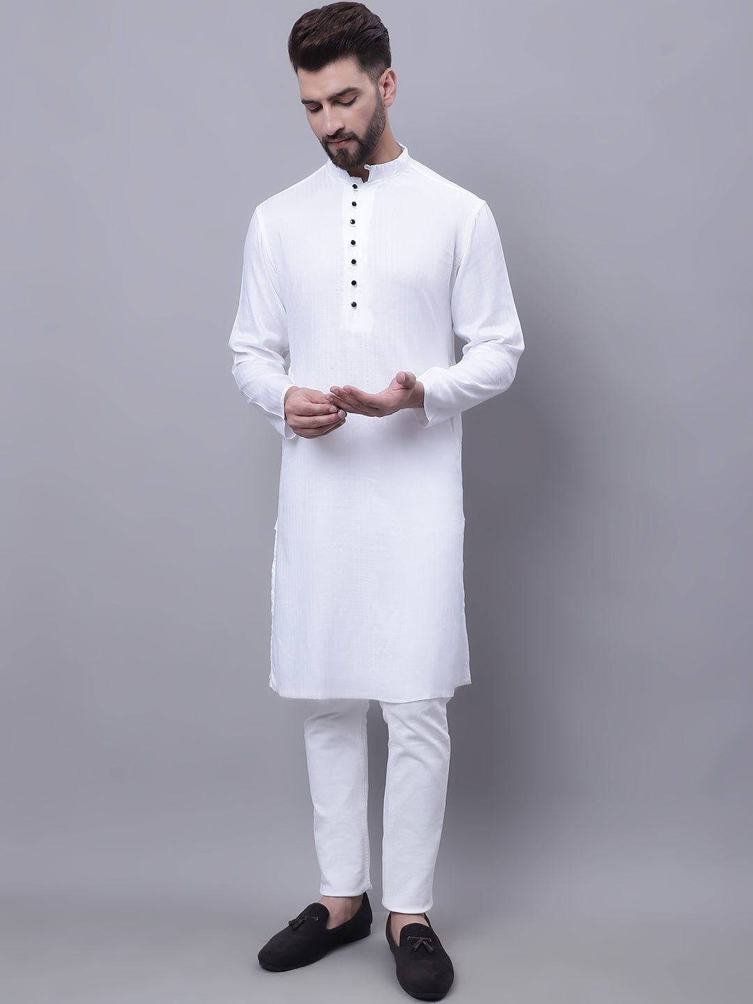 Even Apparels White Pure Cotton Kurta With Band Collar | Grocsy