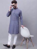 Even Apparels Grey Pure Cotton Kurta With Band Collar | Grocsy