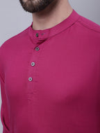 Even Apparels Wine Pure Cotton Short Kurta With Band Collar | Grocsy