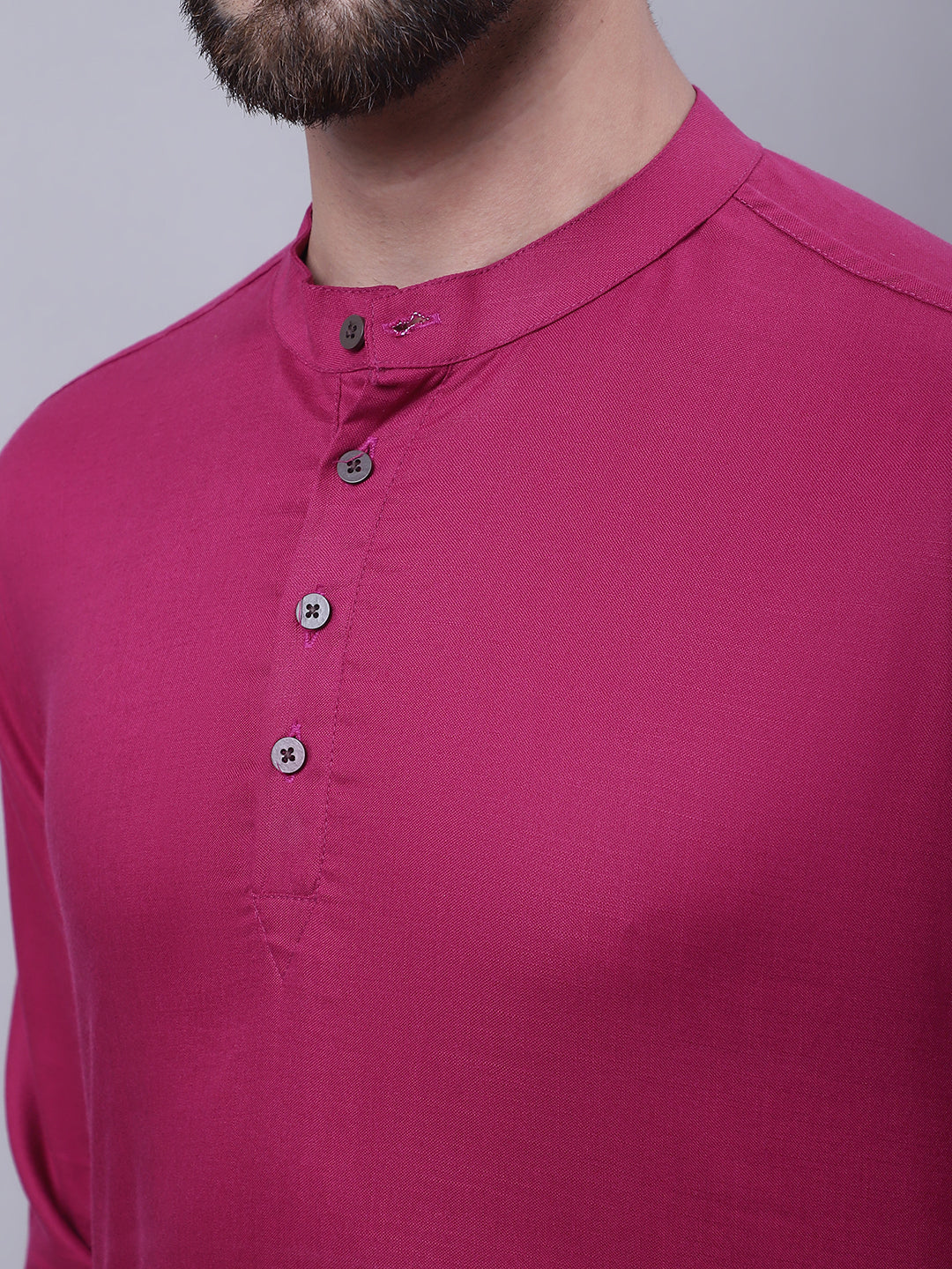 Even Apparels Wine Pure Cotton Short Kurta With Band Collar | Grocsy