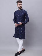 Even Apparels Blue Pure Cotton Kurta With Band Collar | Grocsy
