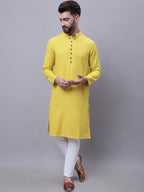 Even Apparels Yellow Pure Cotton Kurta With Band Collar | Grocsy