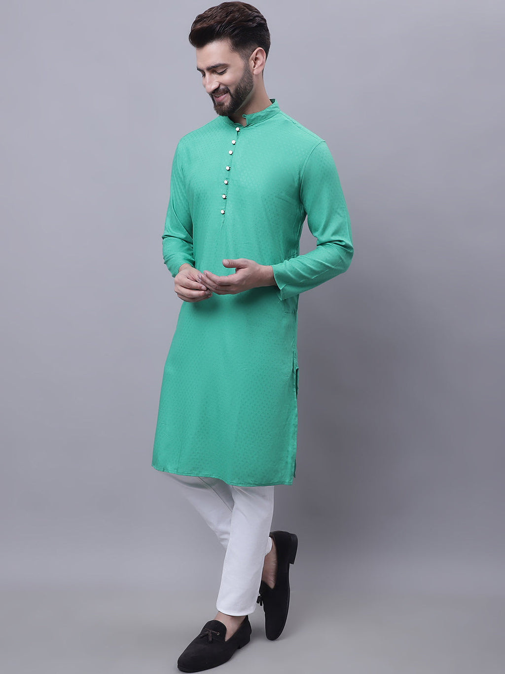 Even Apparels Green Kurta With Band Collar | Grocsy