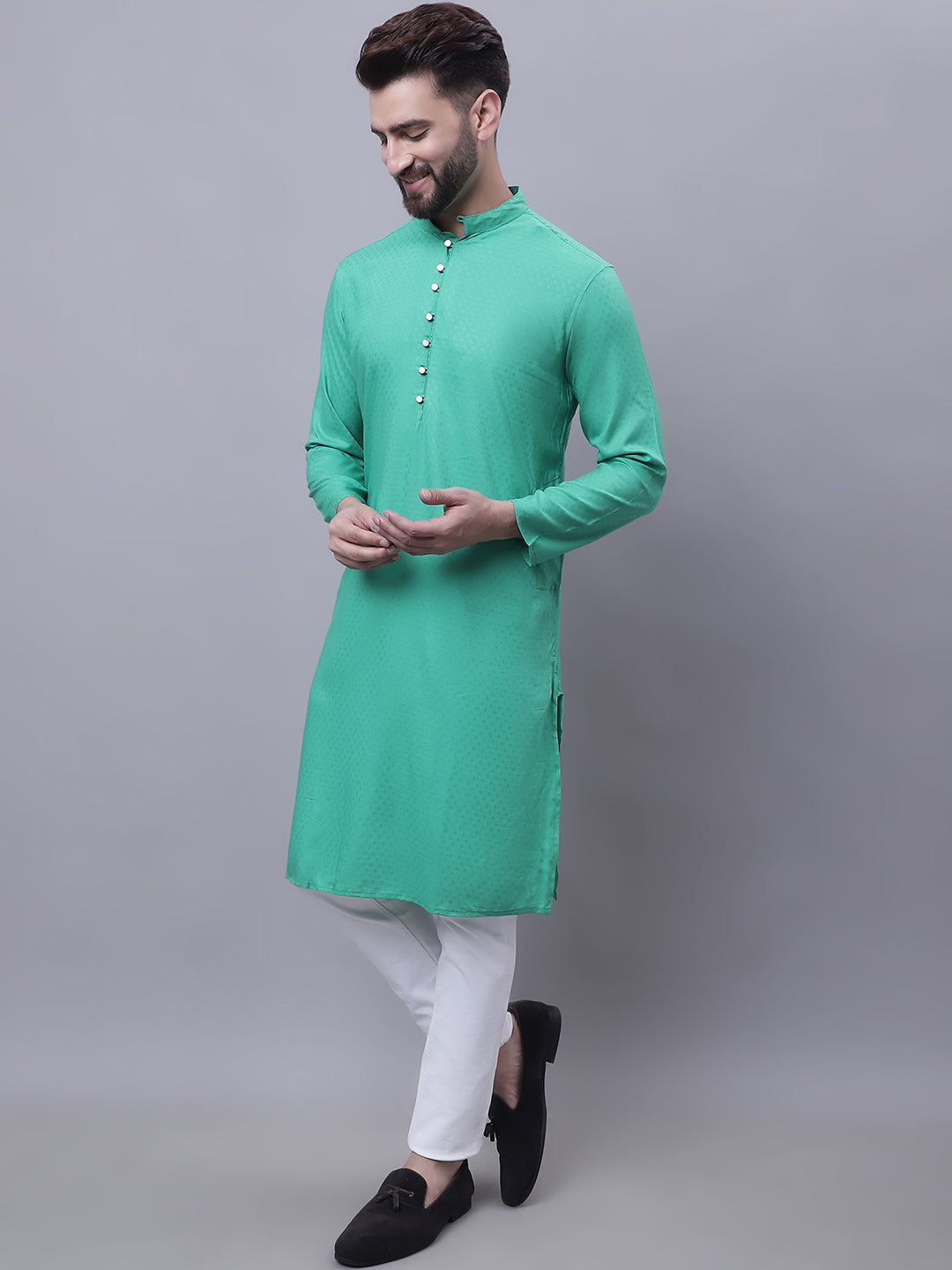 Even Apparels Green Kurta With Band Collar | Grocsy