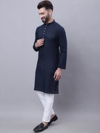 Even Apparels Blue Pure Cotton Kurta With Band Collar | Grocsy