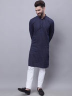 Even Apparels Blue Pure Cotton Kurta With Band Collar | Grocsy