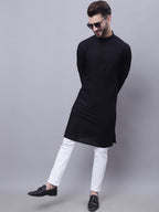 Even Apparels Black Pure Cotton Kurta With Band Collar | Grocsy
