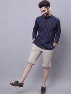 Indian Clothing Even Apparels Blue Pure Cotton Short Kurta With Band Collar | Grocsy