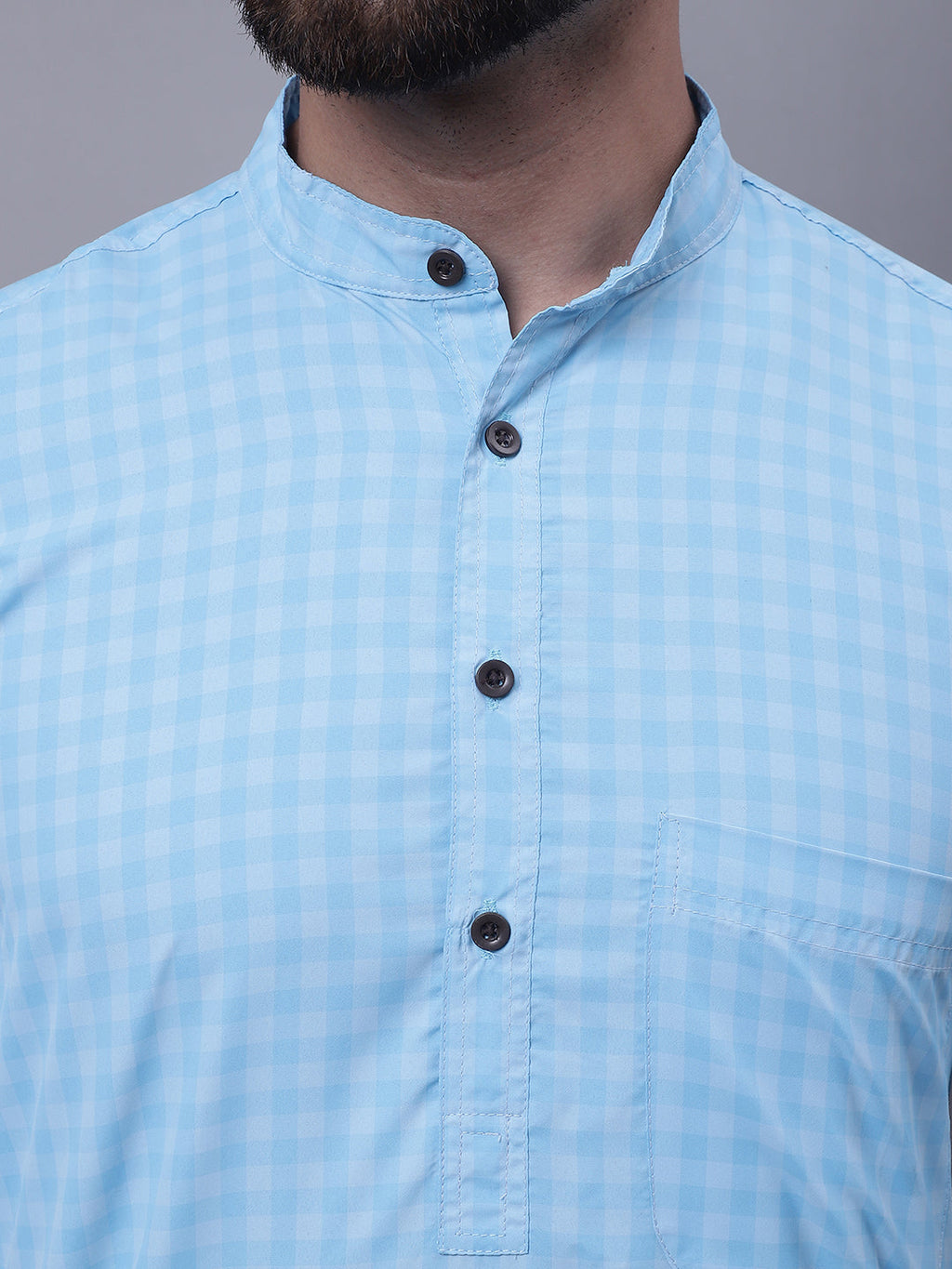 Even Apparels Blue Pure Cotton Short Sleeves Kurta With Band Collar | Grocsy