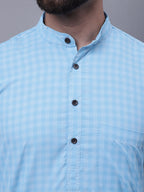 Even Apparels Blue Pure Cotton Short Sleeves Kurta With Band Collar | Grocsy