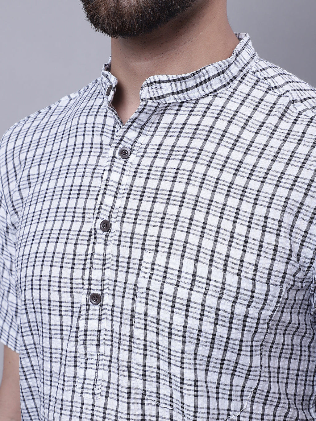 Even Apparels Multi Pure Cotton Short Sleeves Kurta With Band Collar | Grocsy