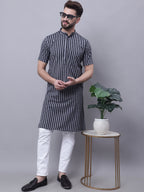 Even Apparels Multi Pure Cotton Short Sleeves Kurta With Band Collar | Grocsy