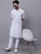 Even Apparels Cream Pure Cotton Short Sleeves Kurta With Band Collar | Grocsy