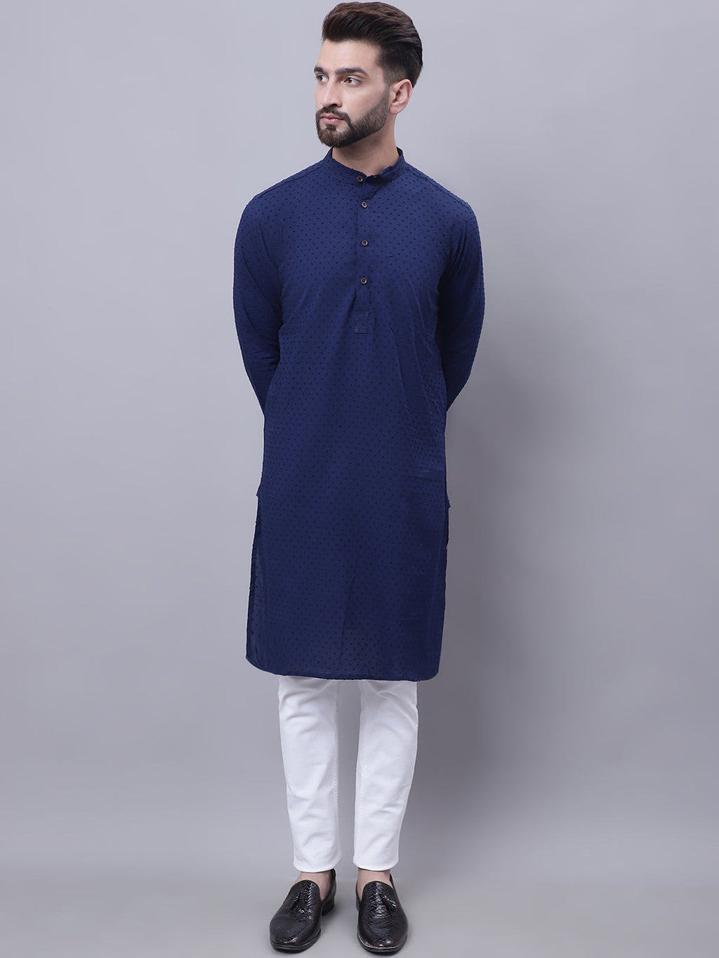 Even Apparels Blue Pure Cotton Kurta With Band Collar | Grocsy