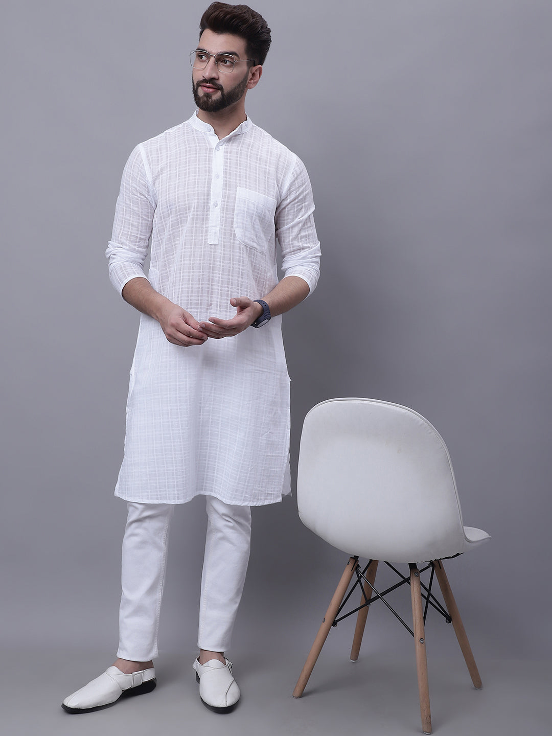 Even Apparels White Pure Cotton Kurta With Band Collar | Grocsy