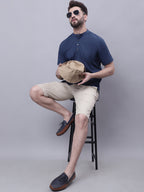 Even Apparels Blue Pure Cotton Short Kurta With Band Collar | Grocsy