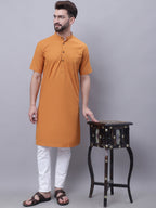 Even Apparels Yellow Pure Cotton Short Sleeves Kurta With Band Collar | Grocsy