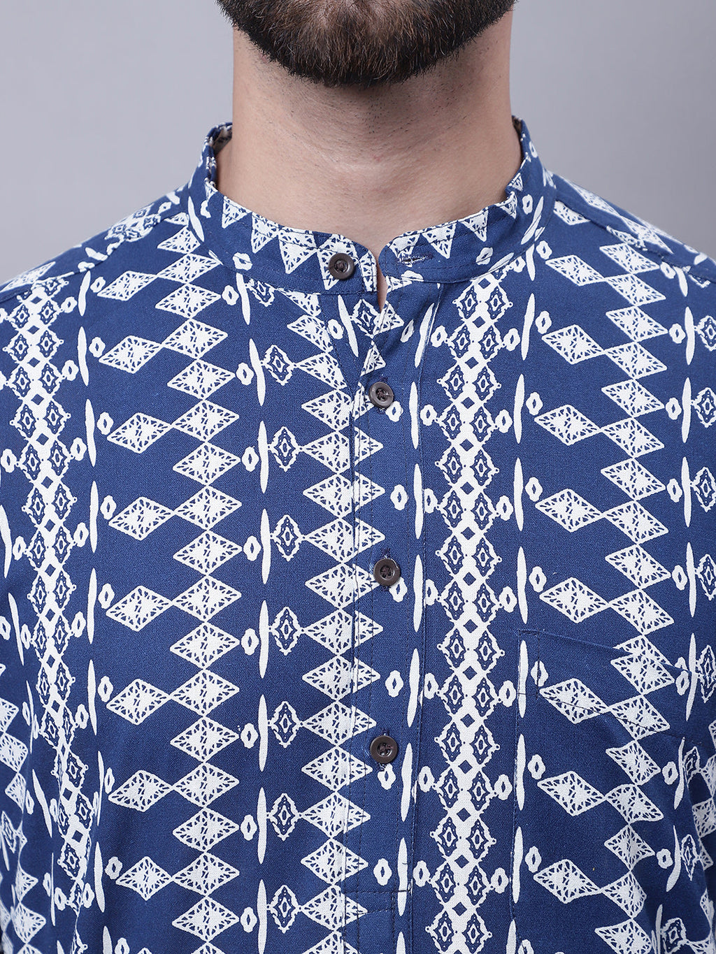Even Apparels Blue Pure Cotton Kurta With Band Collar | Grocsy