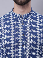 Even Apparels Blue Pure Cotton Kurta With Band Collar | Grocsy