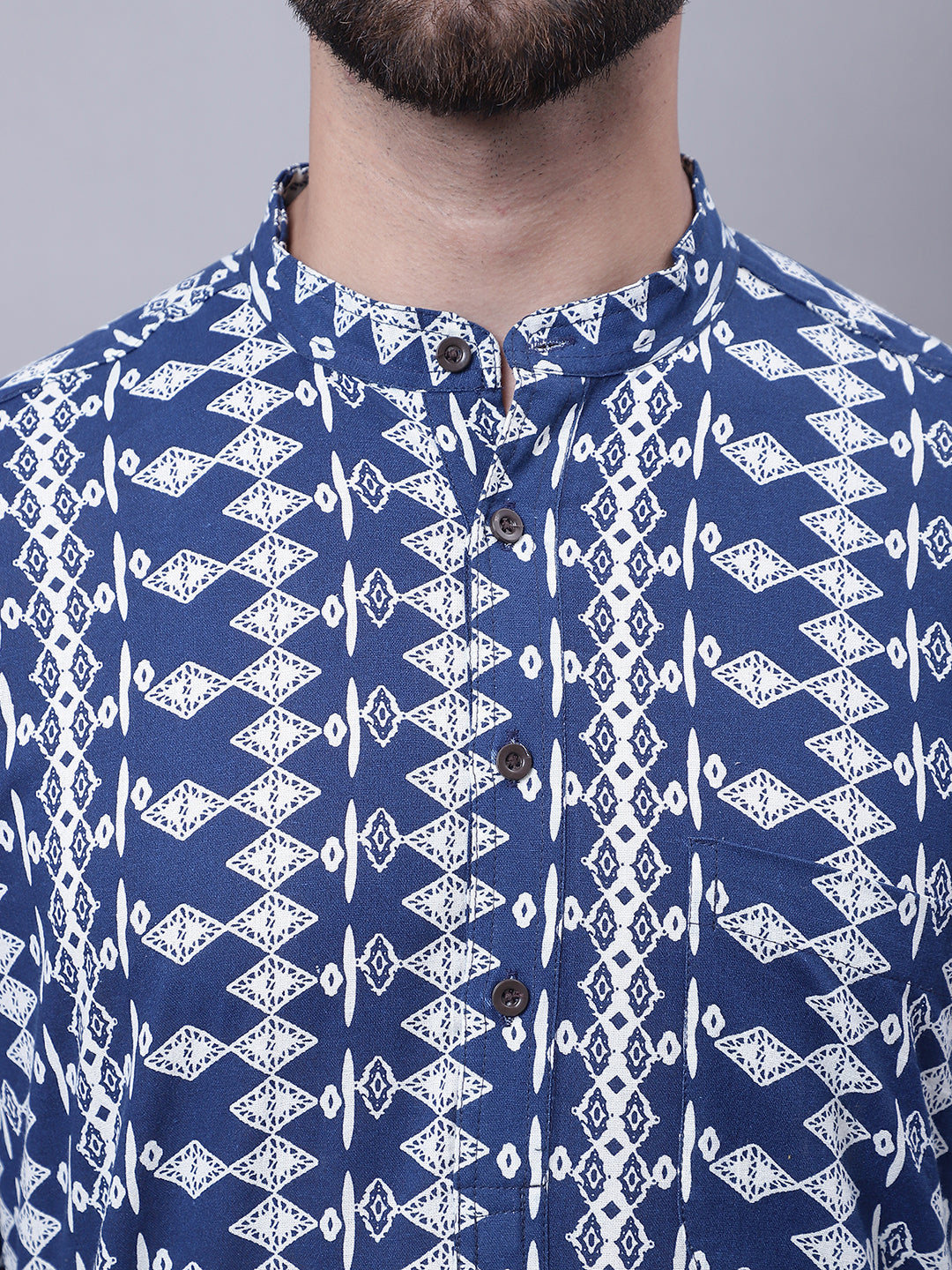 Even Apparels Blue Pure Cotton Kurta With Band Collar | Grocsy