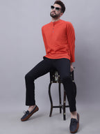 Even Apparels Orange Pure Cotton Short Kurta With Band Collar | Grocsy