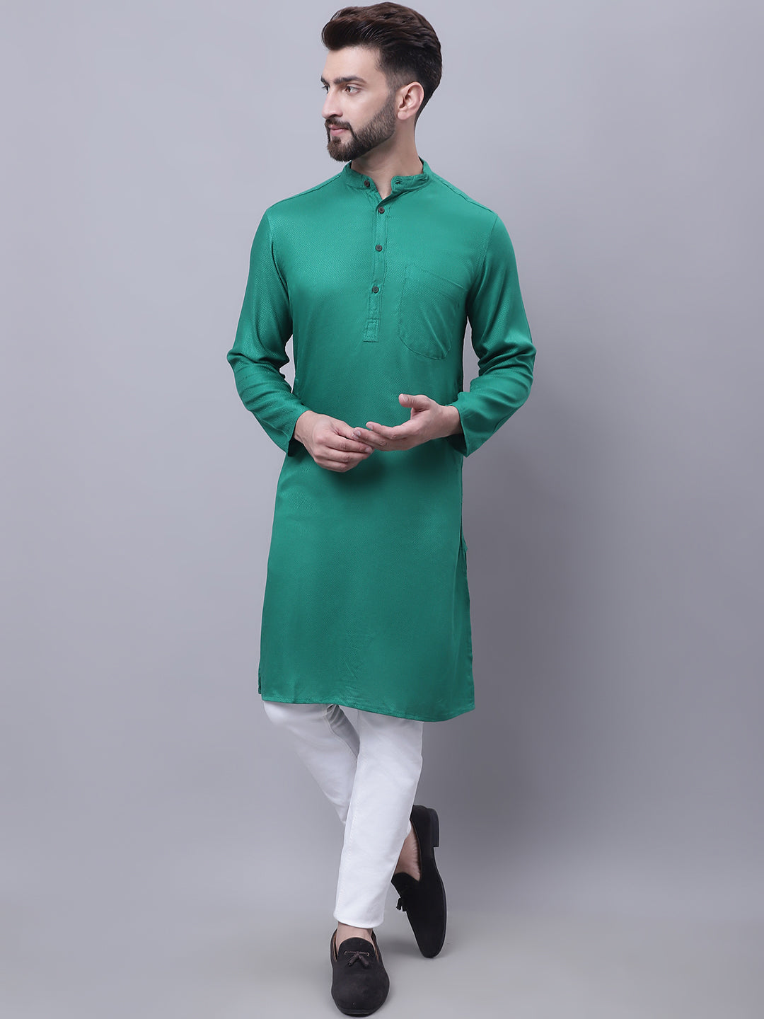 Even Apparels Green Kurta With Band Collar | Grocsy