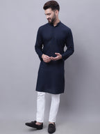 Even Apparels Blue Pure Cotton Kurta With Band Collar | Grocsy