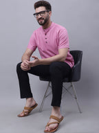 Even Apparels Pink Pure Cotton Short Kurta With Band Collar | Grocsy