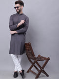 Even Apparels Grey Pure Cotton Kurta With Band Collar | Grocsy