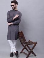 Even Apparels Grey Pure Cotton Kurta With Band Collar | Grocsy