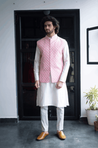 Light Pink Designer Men's Nehru Jacket by Hilo Design | Grocsy
