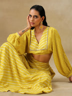 trueBrowns Lime Green Bandhani Printed Silk Top Skirt Set | Grocsy