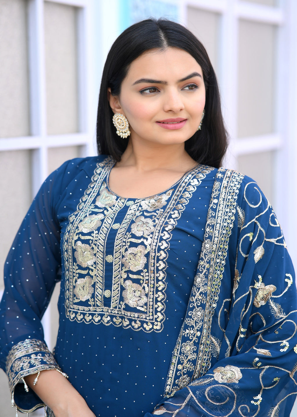 Teeya Creation Blue Color Faux Georgette Silk Heavy Embroidery Work Fully Stitched Salwar Suit | Grocsy